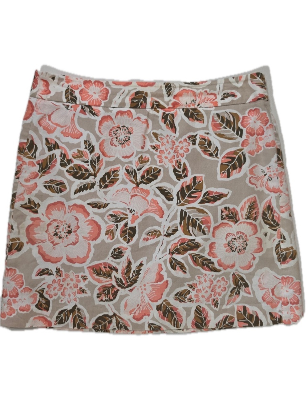 LOFT Skirt Womens 6 Beige Floral Straight Pencil Short Lined Zip Spring Summer